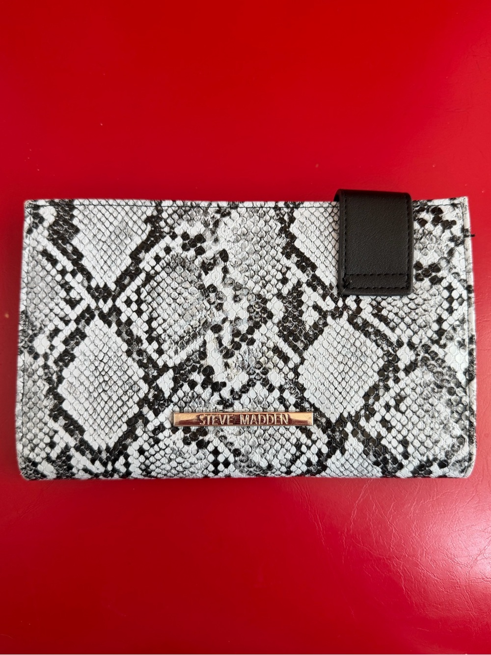 Steve Madden Black White Snake-Print Wallet with Gold Logo